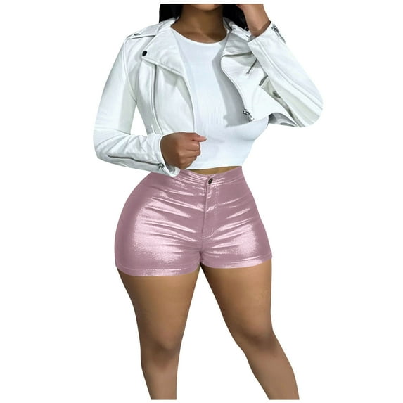 Akafmk Women's Summer Shorts,Womens Metallic Candy Color Stretchy Tight Bodycon Casual Shorts Pants M
