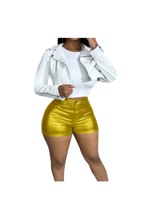 Women's Summer Shorts,Womens Metallic Candy Color Stretchy Tight Bodycon Casual Shorts Pants XXL