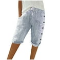 thumbnail image 1 of Akafmk Women's Summer Striped Shorts,Women's Summer Stripe Button Front Linen Casual 5" Shorts Pants S, 1 of 5