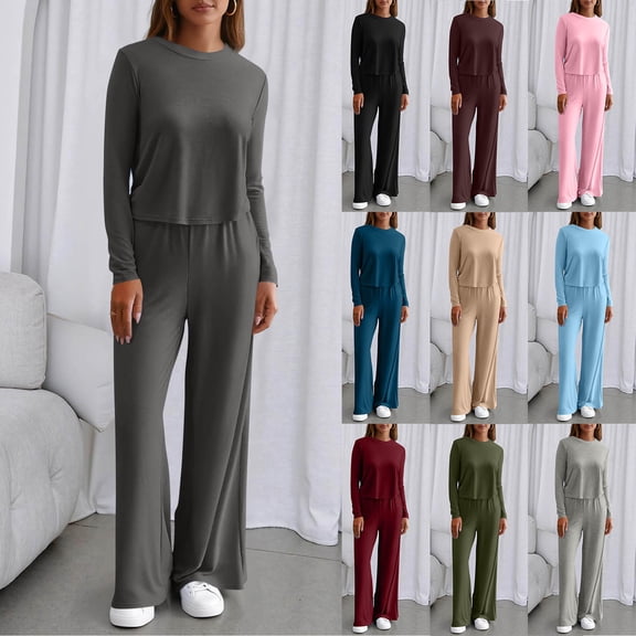 Akafmk Women's Tracksuits Sweatsuits for Women 2 Piece Oversized Crew Neck Tops and Workout Yoga Pants Set Casual Sport Hiking Running Sweat Suits M