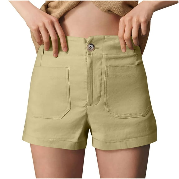 Akafmk Women's Twill Shorts,Womens Solid Color High Waist Stretch Twill Large Pocket Button Casual Shorts Pants S