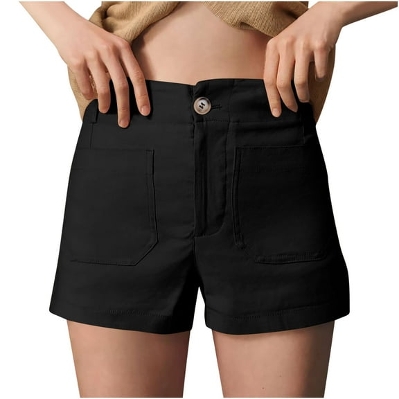 Akafmk Women's Twill Shorts,Womens Solid Color High Waist Stretch Twill Large Pocket Button Casual Shorts Pants XXL
