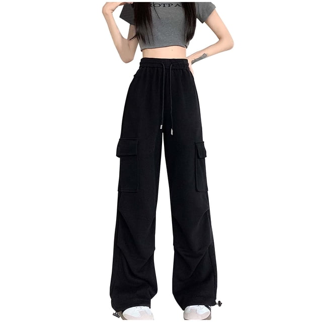 Akafmk Womens Cargo Pants,Hiking Pants for Outdoor,High Waist Drawstring Straight-Leg Pants Solid Color Long Trousers Outdoor Lightweight Stretch Casual Travel Work Trousers with Pockets