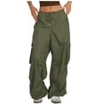 thumbnail image 1 of Akafmk Womens Cargo Pants,Hiking Pants for Outdoor,High Waist Drawstring Wide Leg Pants Solid Color Long Trousers Outdoor Lightweight Baggy Relaxed Fitting Travel Work Trousers with Pockets, 1 of 5