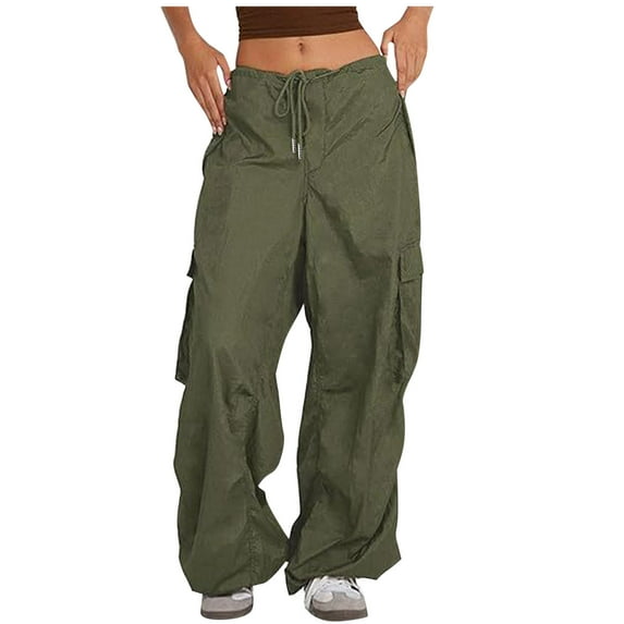 Akafmk Womens Cargo Pants,Hiking Pants for Outdoor,High Waist Drawstring Wide Leg Pants Solid Color Long Trousers Outdoor Lightweight Baggy Relaxed Fitting Travel Work Trousers with Pockets