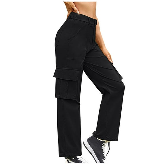 Akafmk Womens Cargo Pants,Hiking Pants for Outdoor,High Waist Straight-Leg Pants Solid Color Long Trousers Outdoor Lightweight Stretch Casual Travel Work Trousers with Pockets