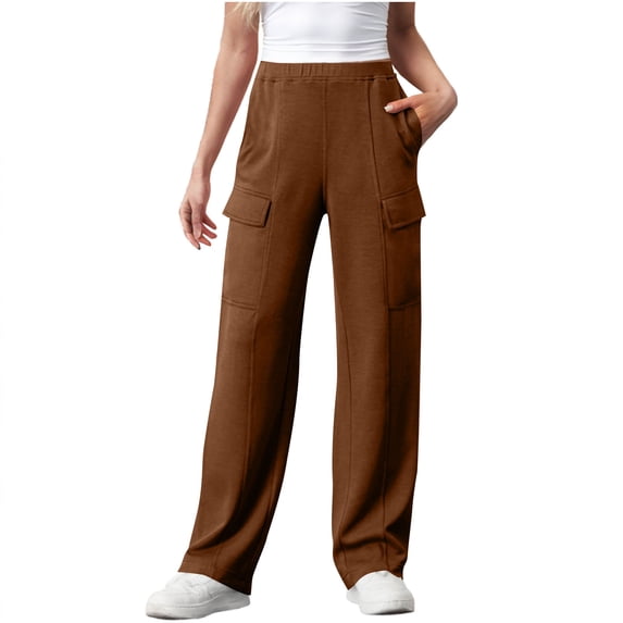 Akafmk Womens Cargo Pants,Hiking Pants for Outdoor,High Waist Wide Leg Pants Solid Color Long Trousers Outdoor Lightweight Baggy Relaxed Fitting Travel Work Trousers with Pockets
