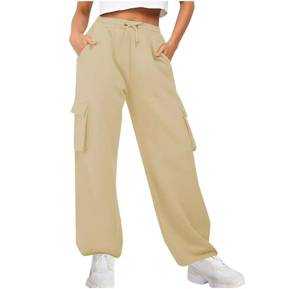 Akafmk Womens Cargo Pants,Hiking Pants for Outdoor,High Waist Wide Leg Pants Solid Color Long Trousers Outdoor Lightweight Baggy Relaxed Fitting Travel Work Trousers with Pockets