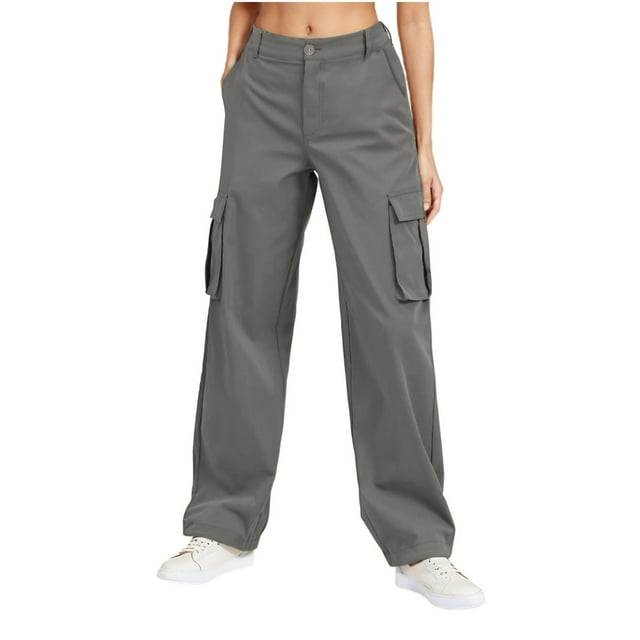 Akafmk Womens Cargo Pants,Hiking Pants for Outdoor,High Waist Wide Leg Pants Solid Color Long Trousers Outdoor Lightweight Baggy Relaxed Fitting Travel Work Trousers with Pockets