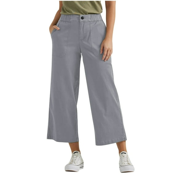 Akafmk Womens Cargo Pants,Hiking Pants for Outdoor,High Waist Wide Leg Pants Solid Color Long Trousers Outdoor Lightweight Baggy Relaxed Fitting Travel Work Trousers with Pockets