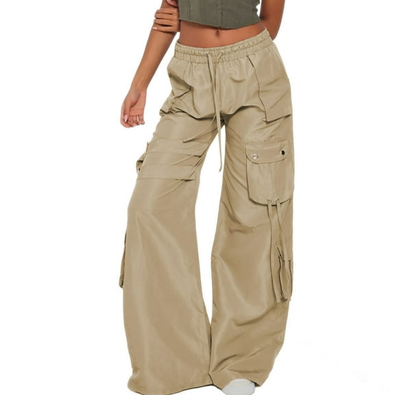 Akafmk Womens Cargo Pants,Hiking Pants for Outdoor,High Waist Wide Leg Pants Solid Color Long Trousers Outdoor Lightweight Baggy Relaxed Fitting Travel Work Trousers with Pockets