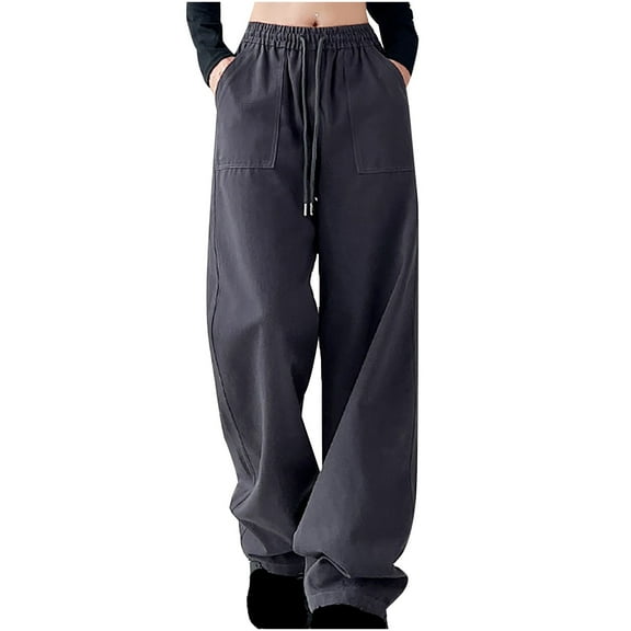 Akafmk Womens Cargo Pants,Hiking Pants for Outdoor,High Waist Wide Leg Pants Solid Color Long Trousers Outdoor Lightweight Baggy Relaxed Fitting Travel Work Trousers with Pockets