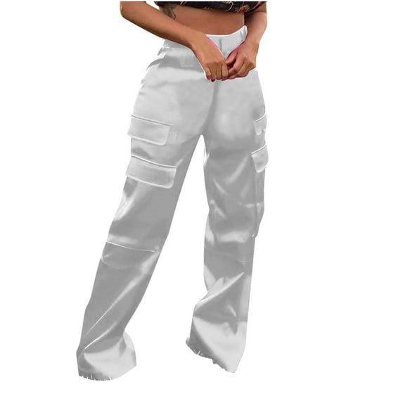 Akafmk Womens Cargo Pants,Hiking Pants for Outdoor,High Waist Wide Leg Pants Solid Color Long Trousers Outdoor Lightweight Baggy Relaxed Fitting Travel Work Trousers with Pockets