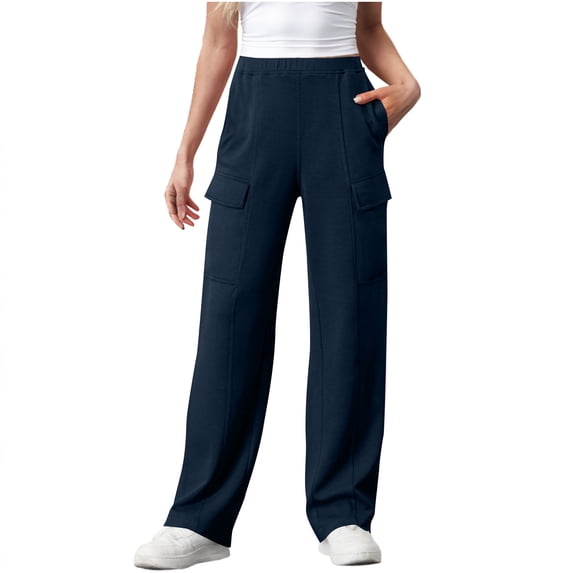 Akafmk Womens Cargo Pants,Hiking Pants for Outdoor,High Waist Wide Leg Pants Solid Color Long Trousers Outdoor Lightweight Baggy Relaxed Fitting Travel Work Trousers with Pockets
