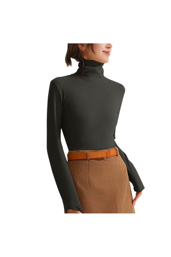 Womens Casual Undershirt,Comfortable Lightweight Basic Shirts,Fashion High Neck Solid Color Undershirt Long Sleeve Underscrubs Basic Tee L