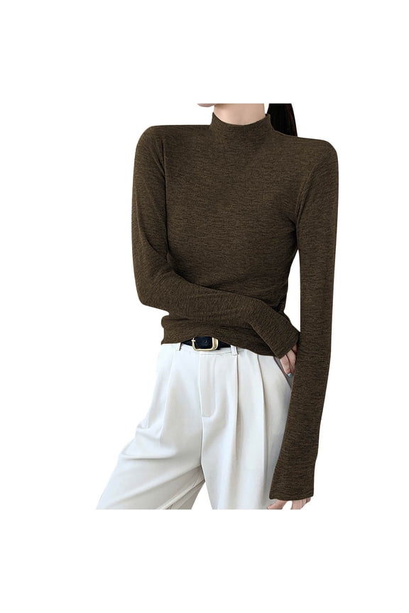 Womens Casual Undershirt,Comfortable Lightweight Basic Shirts,Fashion High Neck Solid Color Undershirt Long Sleeve Underscrubs Basic Tee M