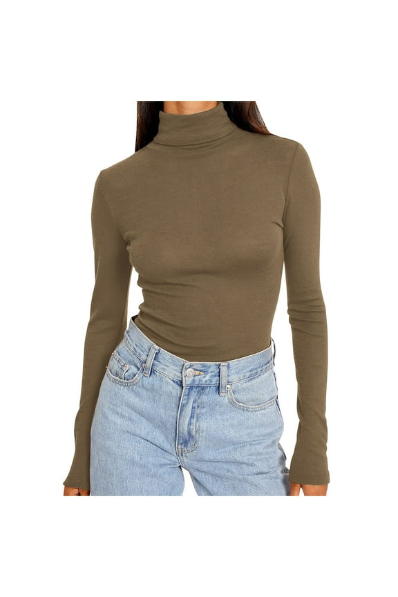 Womens Casual Undershirt,Comfortable Lightweight Basic Shirts,Fashion High Neck Solid Color Undershirt Long Sleeve Underscrubs Basic Tee XXL