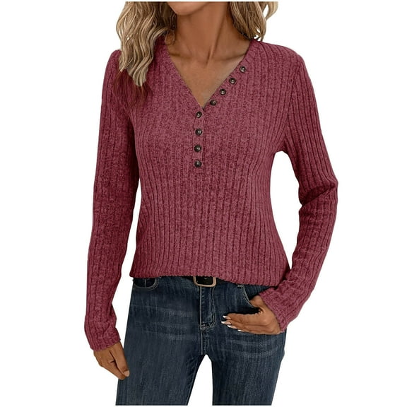 Akafmk Womens Fall Crewneck Sweater,Soft Lightweight Knit Tops,Fashion V-Neck Solid Color Knit Sweater Long Sleeve Pullover Sweater XXL