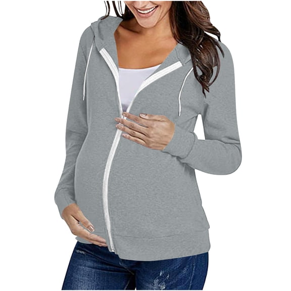 Akafmk Womens Long Sleeve Maternity Tops,Women's Maternity Casual Solid Color Zipper Front Long Sleeve Jacket Style Loose Stretchy Pregnancy Tops