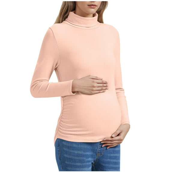 Akafmk Womens Long Sleeve Maternity Tops,Women's Maternity High Neck Solid Color Side Ruches Stretchy Loose Long Sleeve Warm Fall Winter Pregnancy Pullover Tops