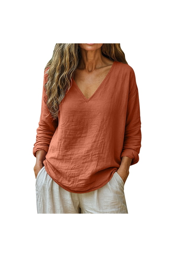Womens Long Sleeve Maternity Tops,Women's Maternity Linen Cotton Solid Color V Neck Long Sleeve Loose Casual Pullover Stretchy Pregnancy Tops