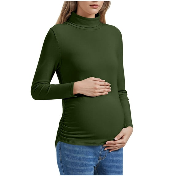 Akafmk Womens Long Sleeve Maternity Tops,Women's Maternity Pullover High Neck Solid Color Side Ruches Loose Stretchy Long Sleeve Warm Winter Fall Pregnancy Tops