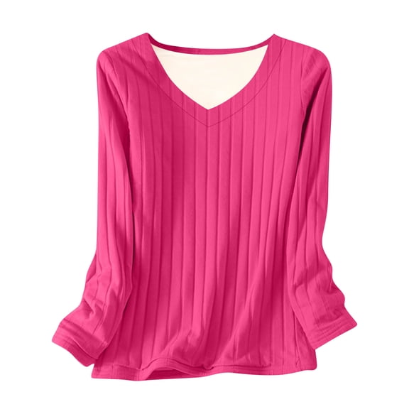 Akafmk Womens Long Sleeve Maternity Tops,Women's Maternity Solid Color V Neck Long Sleeve Thickened Fleece Lined Warm Pullover Base Layer Winter Pregnancy Tops