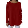 thumbnail image 1 of Akafmk Womens Long Sleeve Maternity Tops,Women's Maternity Waffle Knit Crew Neck Long Sleeve Solid Color Button Side Slit Pullover Loose Pregnancy Tops, 1 of 4