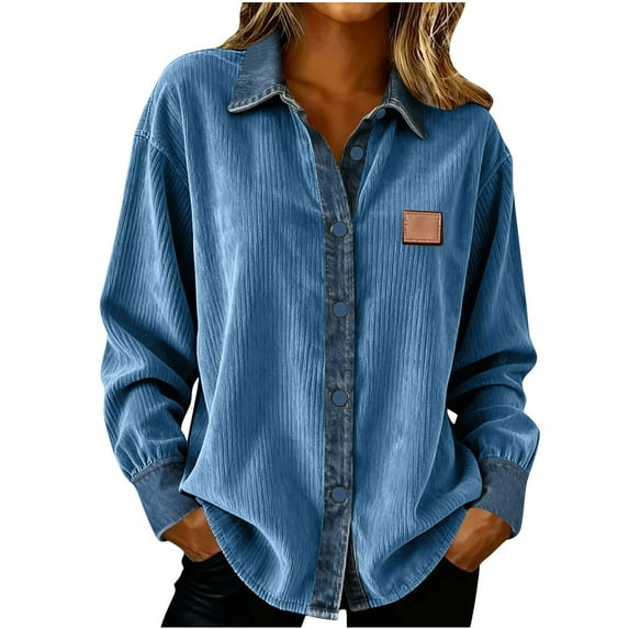 Akafmk Womens Long Sleeve Maternity Tops,Womens Maternity Solid Color Corduroy Long Sleeve Button Down Collar Denim Panel Cardigan Button Front Tops
