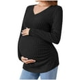 thumbnail image 1 of Akafmk Womens Long Sleeve Maternity Tops,Womens Maternity Solid Color Ribbed Long Sleeve V Neck Casual Fitted Curved Hem Stretchy Pregnancy Pregnant Mama Tops, 1 of 4