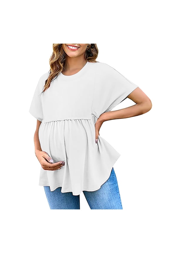 Womens Short Sleeve Maternity Tops,Women's Maternity Casual Shirt Style Crew Neck Solid Color Short Sleeve Breathable Spring Summer Loose Stretchy Pregnancy Tops