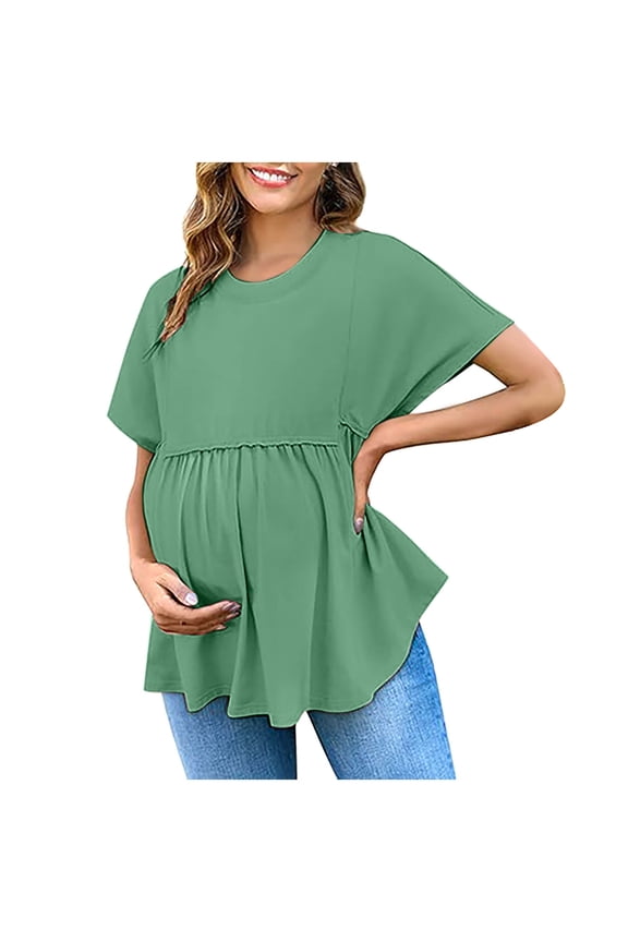 Womens Short Sleeve Maternity Tops,Women's Maternity Casual Shirt Style Crew Neck Solid Color Short Sleeve Breathable Spring Summer Loose Stretchy Pregnancy Tops