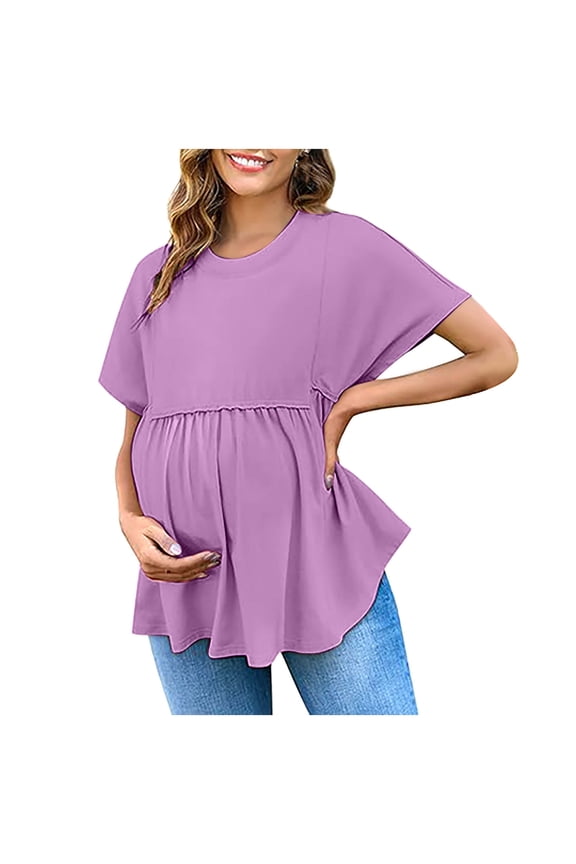 Womens Short Sleeve Maternity Tops,Women's Maternity Casual Shirt Style Crew Neck Solid Color Short Sleeve Breathable Spring Summer Loose Stretchy Pregnancy Tops