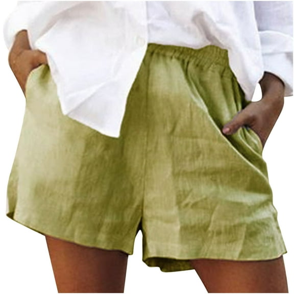 Akafmk Womens Summer Shorts Casual Solid Color High Elastic Waist Wide Leg Beach Comfy Shorts with Pockets Green 5XL
