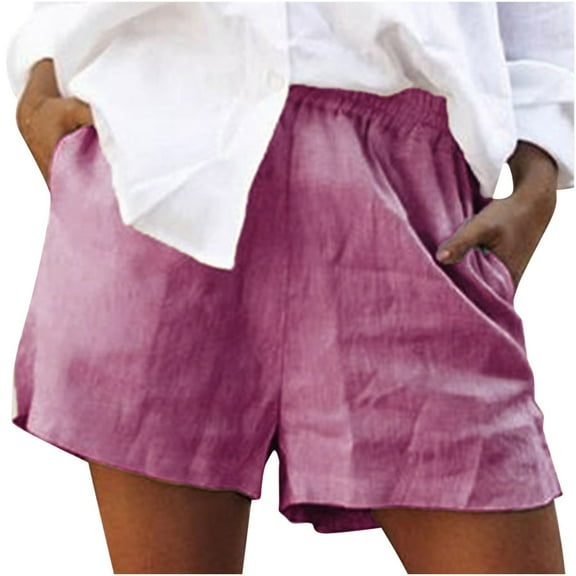 Akafmk Womens Summer Shorts Casual Solid Color High Elastic Waist Wide Leg Beach Comfy Shorts with Pockets Pink 3XL