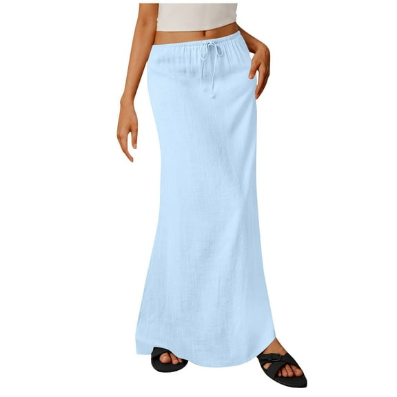 Akafmk Womens Summer Skirts,Cotton Linen Bodycon Skirt,Solid Color High Waisted Pencil Skirts Slim Fittness Hip Bodycon Skirt Cocktail Party Long Skirts