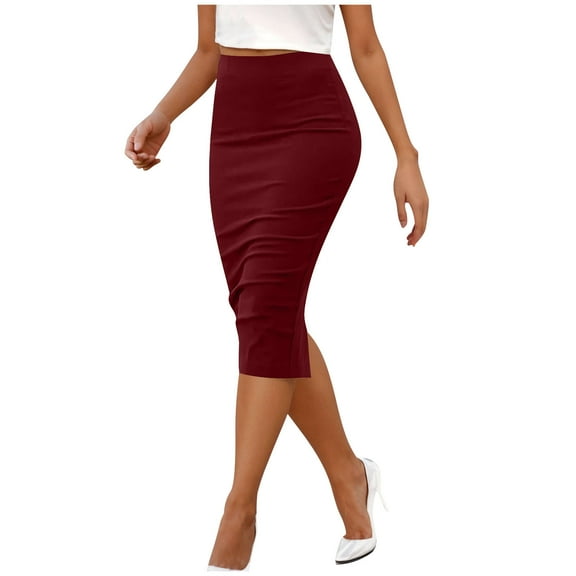 Akafmk Womens Summer Skirts,Stretch Bodycon Pencil Skirt,Solid Color High Waisted Pencil Skirts Slim Fittness Hip Bodycon Skirt Cocktail Party Knee Length Skirts