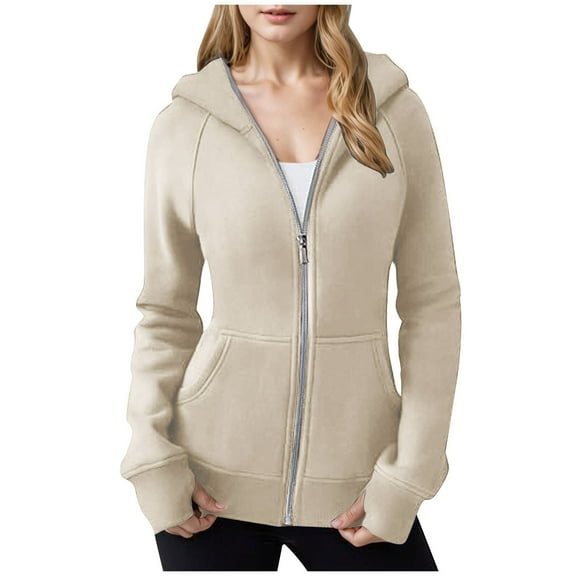 Akafmk Womens Zip Up Hoodies,Womens Long Sleeve Sweatshirts Jackets,Women Zipper Neck Long Sleeve Solid Hooded Blouse Pockets Sweatshirt Comfy Cardigan Workout Jacket
