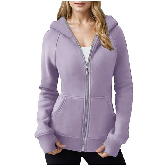 Akafmk Womens Zip Up Hoodies,Womens Long Sleeve Sweatshirts Jackets,Women Zipper Neck Long Sleeve Solid Hooded Blouse Pockets Sweatshirt Comfy Cardigan Workout Jacket