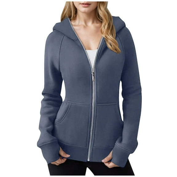 Akafmk Womens Zip Up Hoodies,Womens Long Sleeve Sweatshirts Jackets,Women Zipper Neck Long Sleeve Solid Hooded Blouse Pockets Sweatshirt Comfy Cardigan Workout Jacket