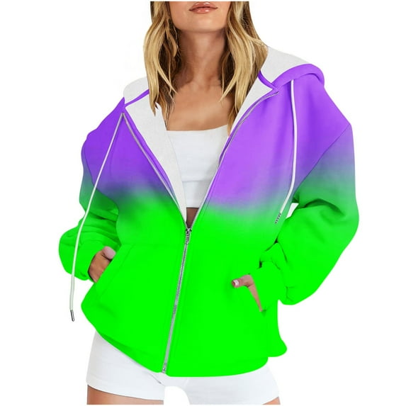 Akafmk Zip Up Hoodies for Women Plus Sweatshirts,Women Workout Sweatshirts,Women's Casual Printed Zippered Long Sleeved Hooded Sweater Jacket Top Comfy Cardigan Workout Jacket