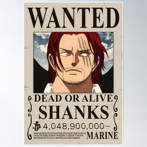 Akagami Shanks | Wanted Poster Wall Art, Modern Wall Decor For Living Room Bedroom, 24x36 UNFRAMED