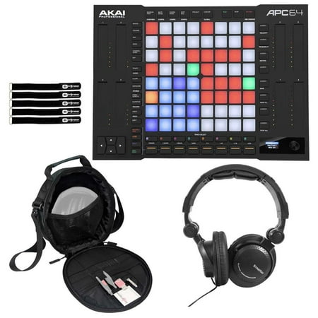 Akai Professional APC64 Ableton Controller with Foldable DJ Headphones and Gear Bag Package