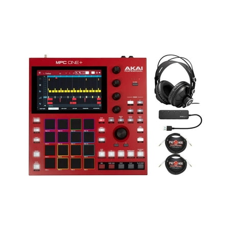 Akai Professional MPC One+ MIDI Controller with Monitor Headphones, TS Guitar Cables Bundle