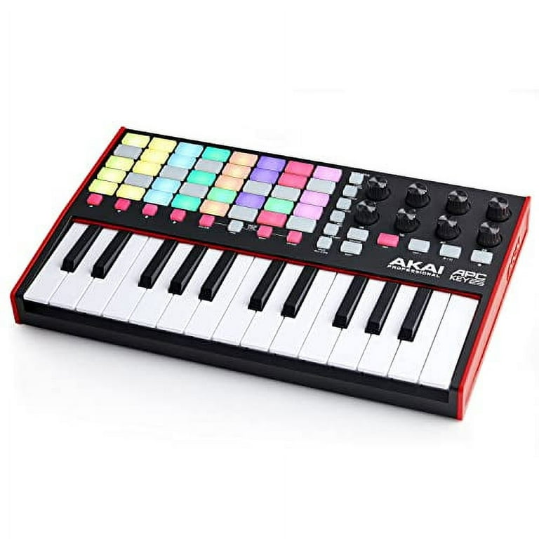 Akai Professional USB MIDI Keyboard Controller 25 Keys with 40 RGB Pads and  8 Rotary Knobs with Ableton Live Lite APC Key 25 MK2 Black