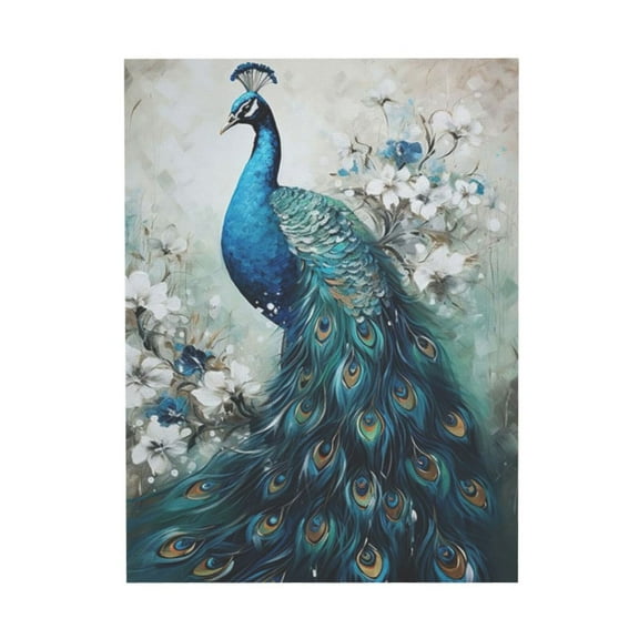 Akania Elegance Peacock Canvas Wall Art Animal Painting Print Vintage Blue Peacock and White Floral Picture Artwork Decor Unframed 11x14 Inch