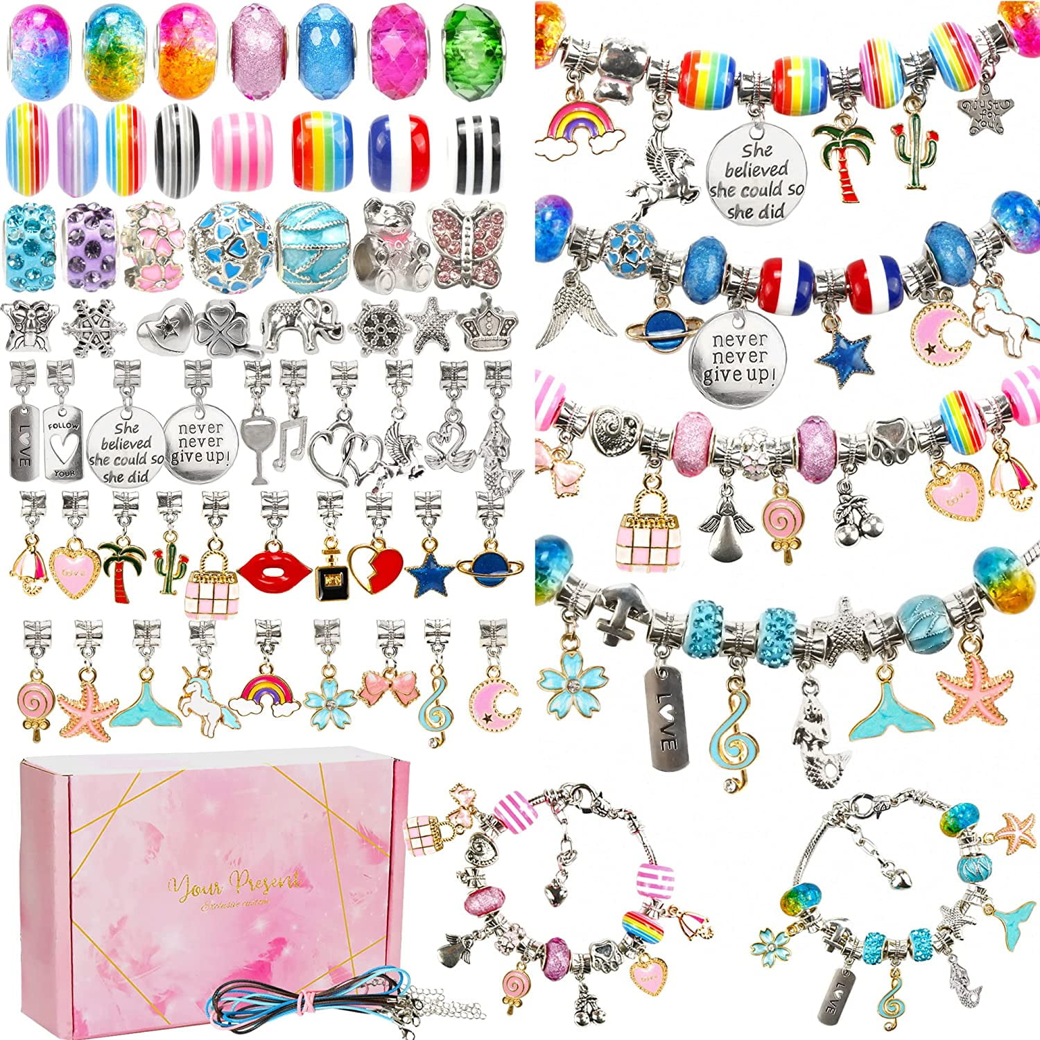 Akaso 130 Pieces Charm Bracelet Making Kit Including Jewelry Chain DIY Craft for Kids Girls Silver