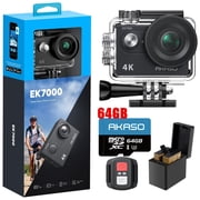 AKASO EK7000 4K30fps Action Camera with 64GB MicroSDXC U3 Memory Card Accessories Kit Bundle Ultra HD 131FT Waterproof Underwater Camera