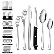 Akatsuki 48 Piece Silverware Set Service for 8, Stainless Steel Flatware Utensil Cutlery Serving Set Set - Steak Knives, Fork, and Spoon,Polished Finish
