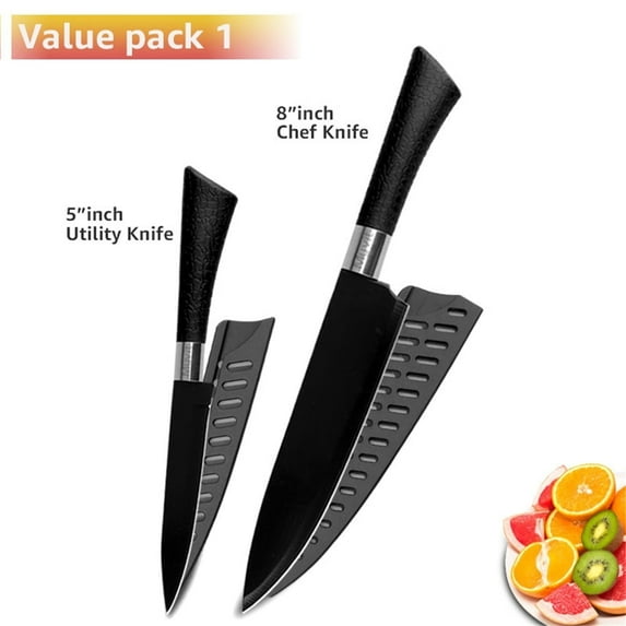 Akatsuki 8-inch Chef Knives Set Stainless Steel Slicing Kitchen Knives Black Nonstick Blade Coated with Sheath Slicing Tool for Meat,Fruits and Vegetables